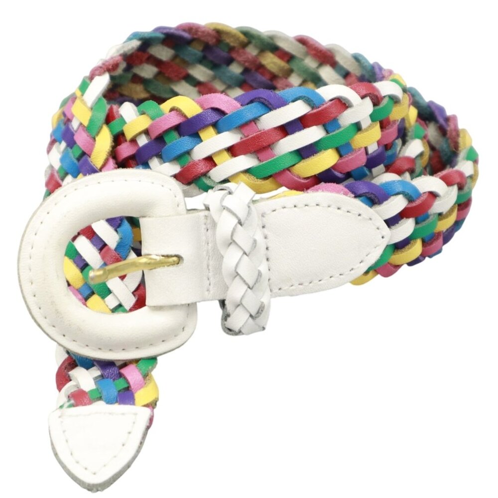Chic Braided Leather Belt Womens L Multi Boho Hippie Grannycore Retro Whimsical